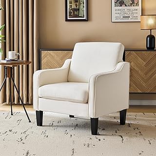 VINGLI Mid Century Modern Accent Chair, Beige Fabric Accent Chairs for L...