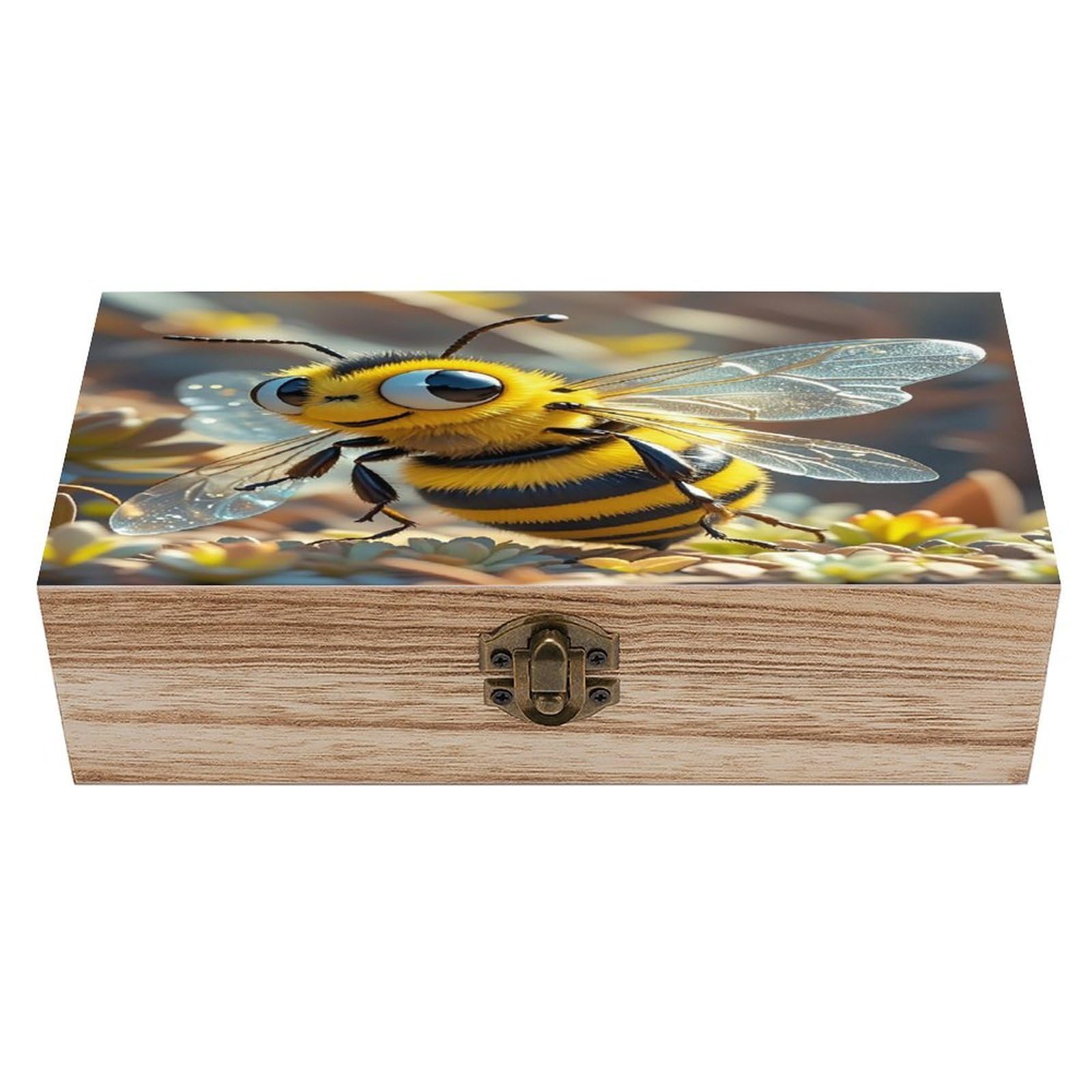 FekiLoot Cartoon Bee Wooden Storage Box Exquisite Wood Keepsake Box Vintage Wooden Gift Jewelry Case for Crafts And Photo Storage Boxes
