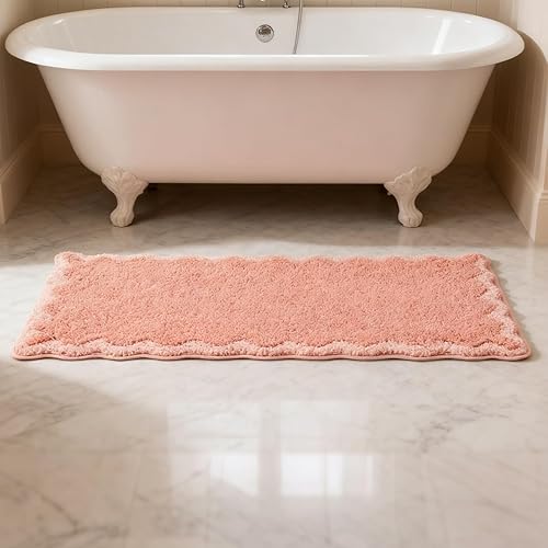 Miniatura 29 de ORTIGIA Alfombras de baño rosas con bordes ondulados, antideslizantes y lavables, tapetes de baño de microfibra suave y absorbente de secado rápido,
