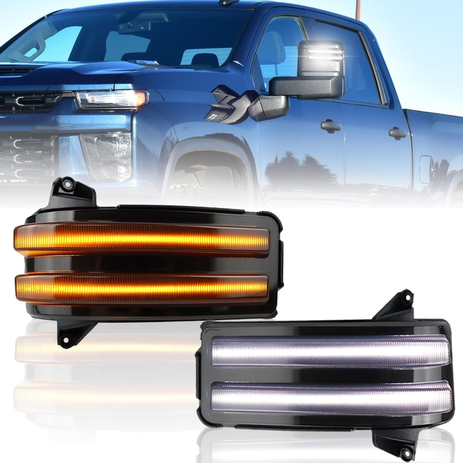 LED Side Mirror Marker Light Smoked Lens for 2020-2024 Chevrolet Silverado 2500 3500 / GMC Sierra 2500 3500 -Side Marker Lamp Function as White Daytime Running Light DRL & Turn Signal Light