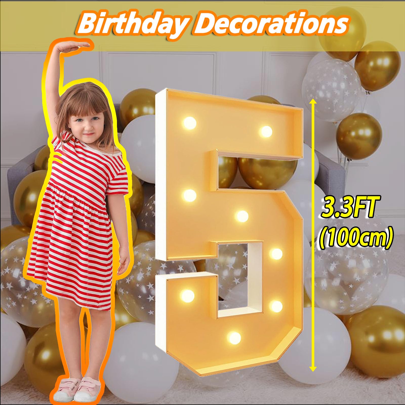 Lichterkette mit 50 Mosaikzahlen für Luftballons, riesiges vorgeschnittenes Set aus Schaumstoff, 100 cm, für Dekoration von Partys, Geburtstagen, Hochzeiten und anderen Veranstaltungen.