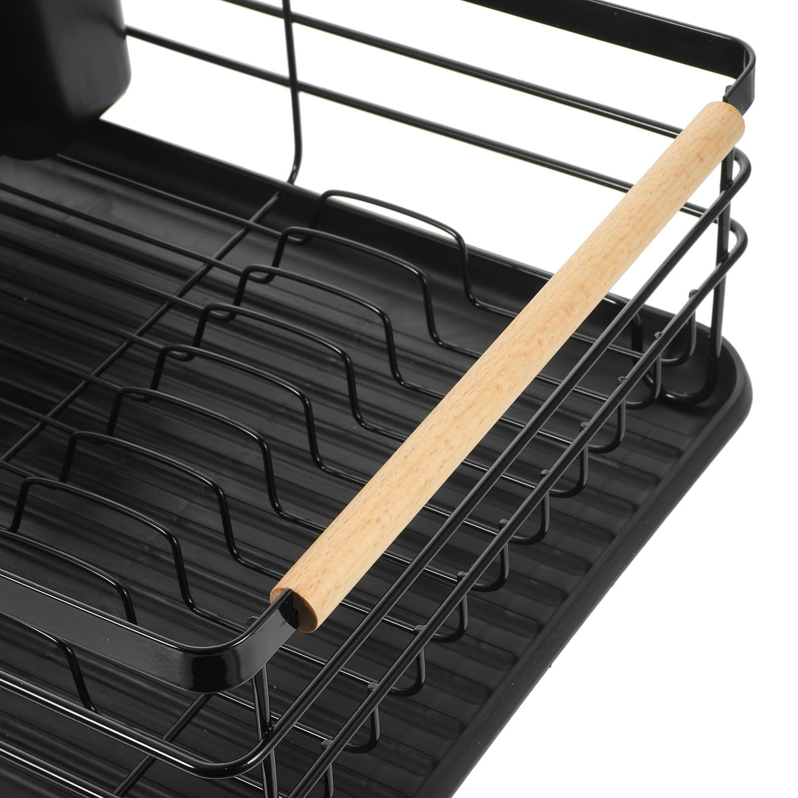 Escurridor Gran Capacidad y Bandeja de Drenaje Extraíble Organizador Multifuncional de Platos de Hierro Negro para Encimera de Cocina para Platos y Cubiertos