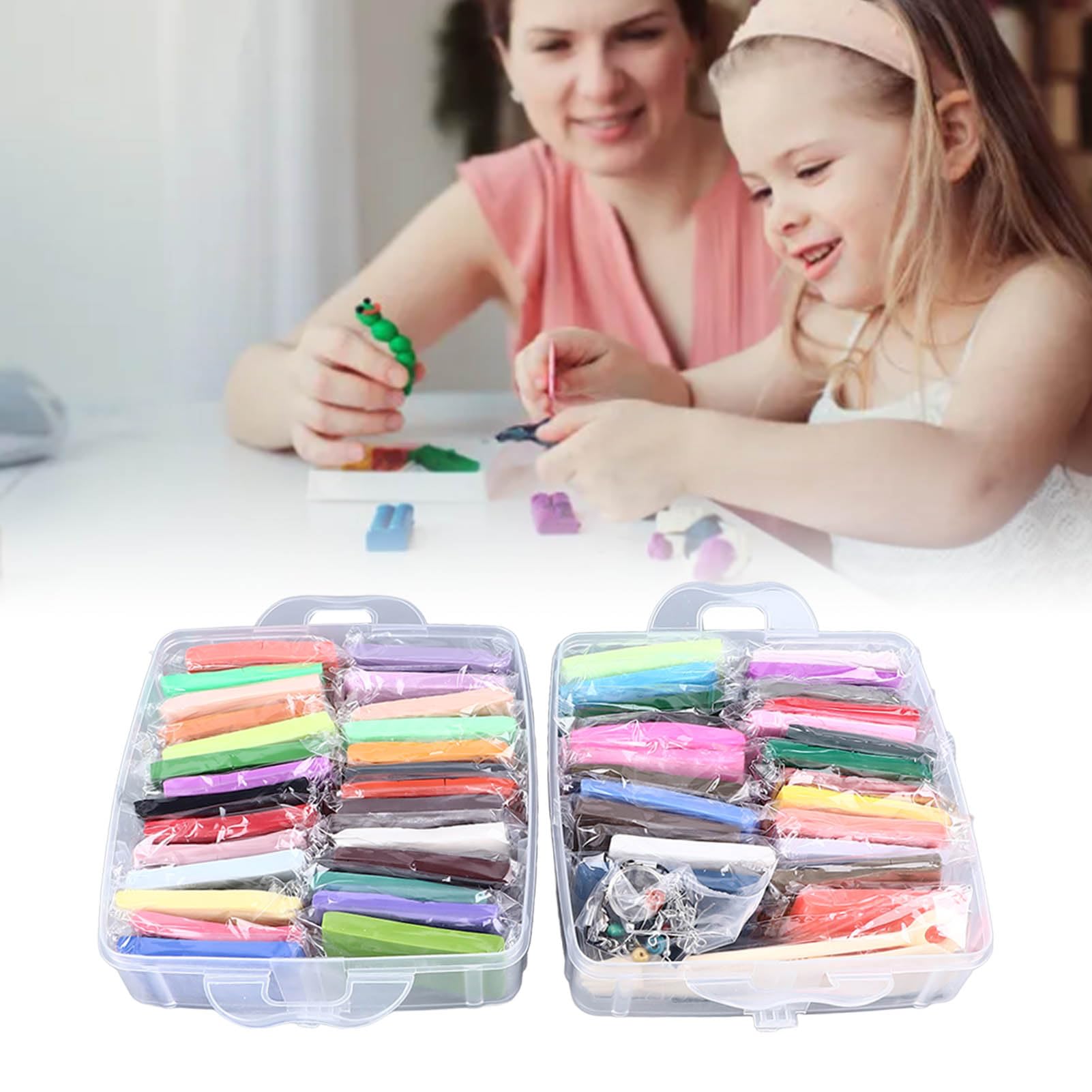 Set di 50 colori di argilla modellabile, argilla polimerica morbida che si asciuga all’aria, adatta a bambini di età superiore ai 3 anni; include 5 strumenti per la scultura e una