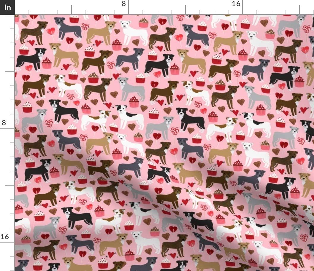 Spoonflower Fabric - Pitbull Terriers Dog Love Cute Valentines Cupcakes Hearts Dogs Printed on Petal Signature Cotton Fabric by The Yard - Sewing Quilting Apparel Crafts Decor