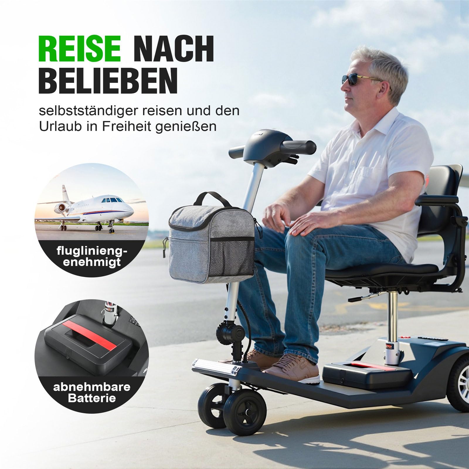 UYSELA Scooter de Movilidad Eléctrico para Personas Mayores, 4 Ruedas, Scooter Movilidad Reducida, Asiento Giratorio, Compacto y Seguro, Desmontable Medidas Reducidas