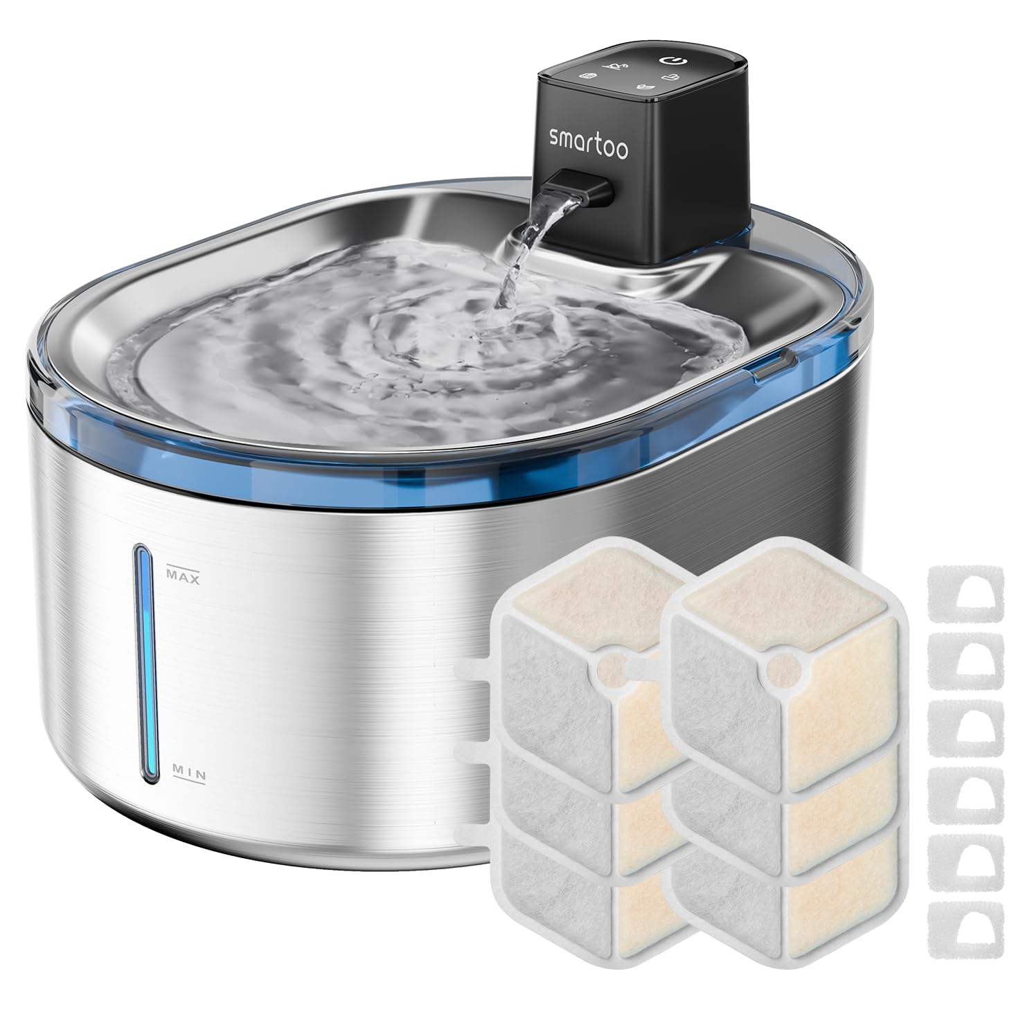 Wireless Cat Water Fountain Stainless Steel, 152oz/4.5L Cat Fountain Battery Operated, Cordless Pet Water Fountain for Cats & Dogs with Motion Sensor, Ultra Quiet Pump, 6 Filters