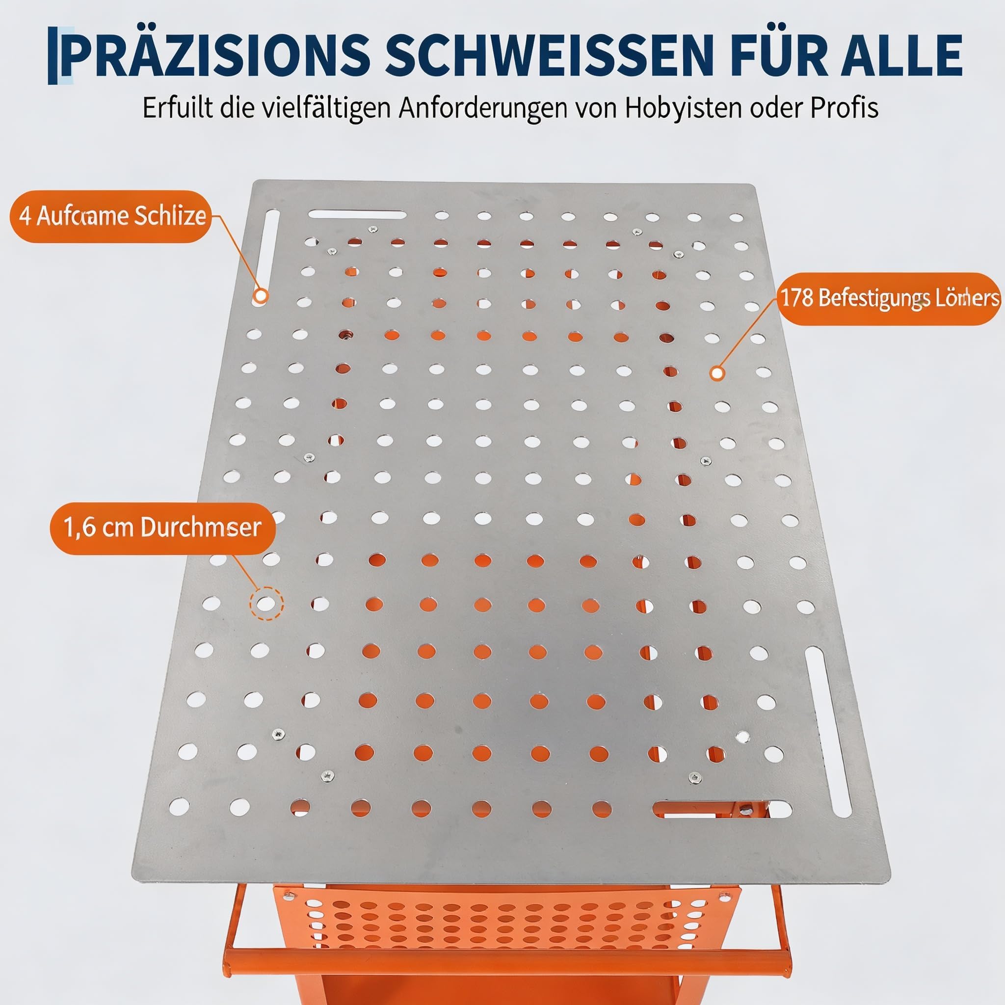 IDEALHOUSE Schweißtisch Mit Lochplatte, Mobile Werkbank, 91x61 cm, Orange