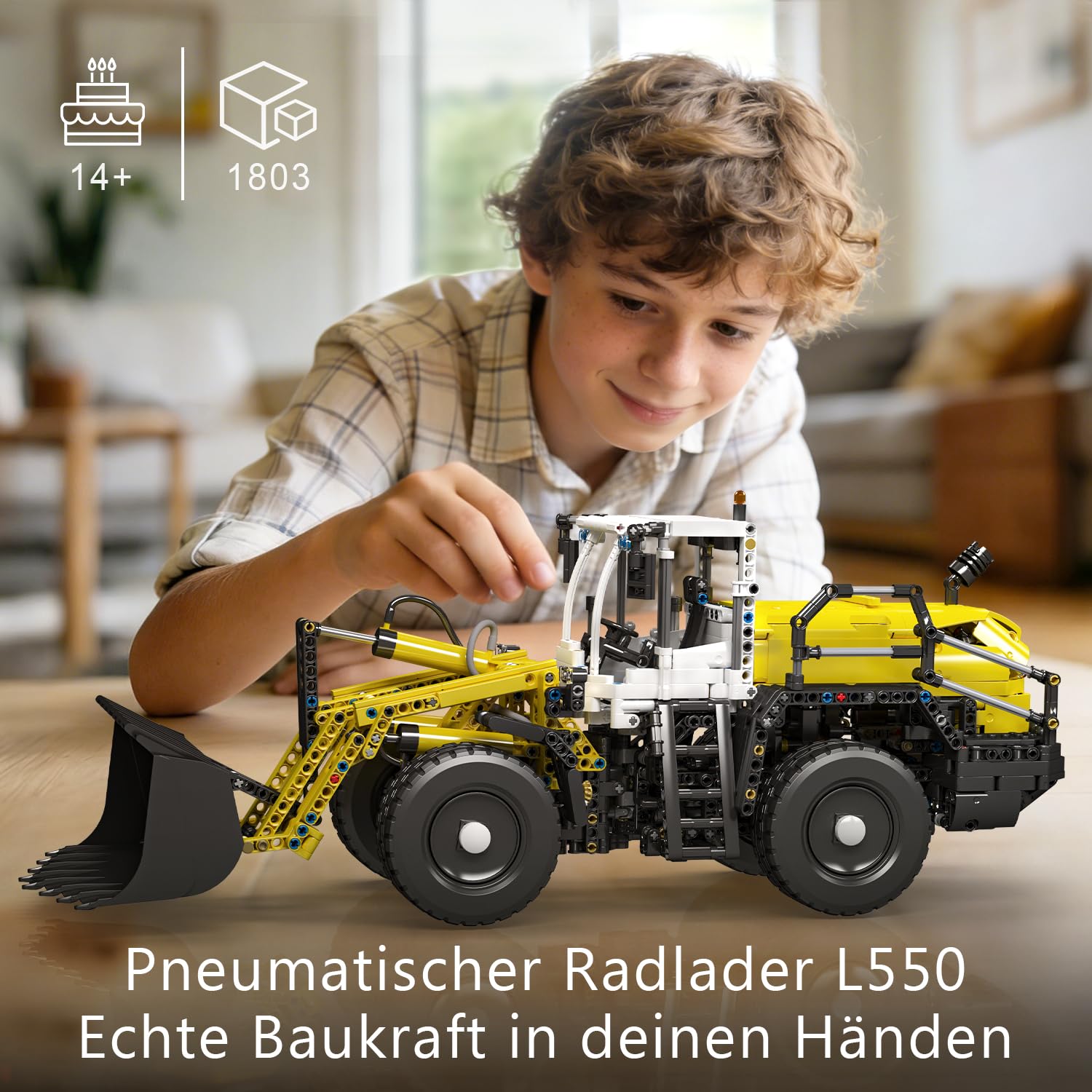 Mould King 17026 Technik Radlader L550 mit Pneumatik & Motor, RC Baustellenfahrzeug Bausteine, Ferngesteuerter Bagger Loader, 1803 Teile, für Erwachsene