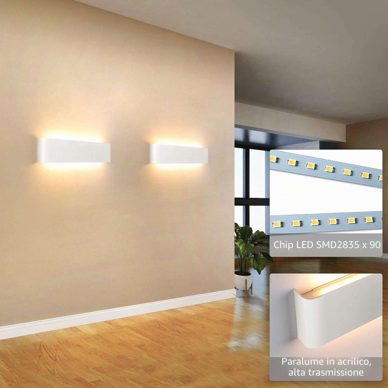 Lightess 18W Applique da Parete Interno, 40 CM Lampada da Parete Interno Illuminazione, Applique Camera da Letto Moderna Luce Bianco Caldo 3000K, per Soggiorno, Scale, Corridoio, Portico