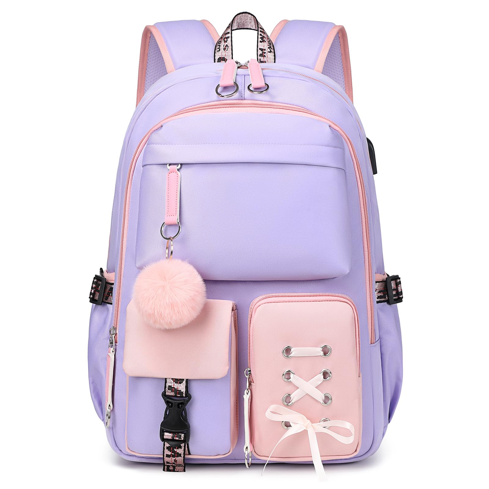 Backpack for Girls Women College Laptop Backpacks Girl Cute School Bag Kids Bookbag with USB Charging Port College Middle High Elementary School Backpack for Teen Girls Travel Daypack(Pink Purple)