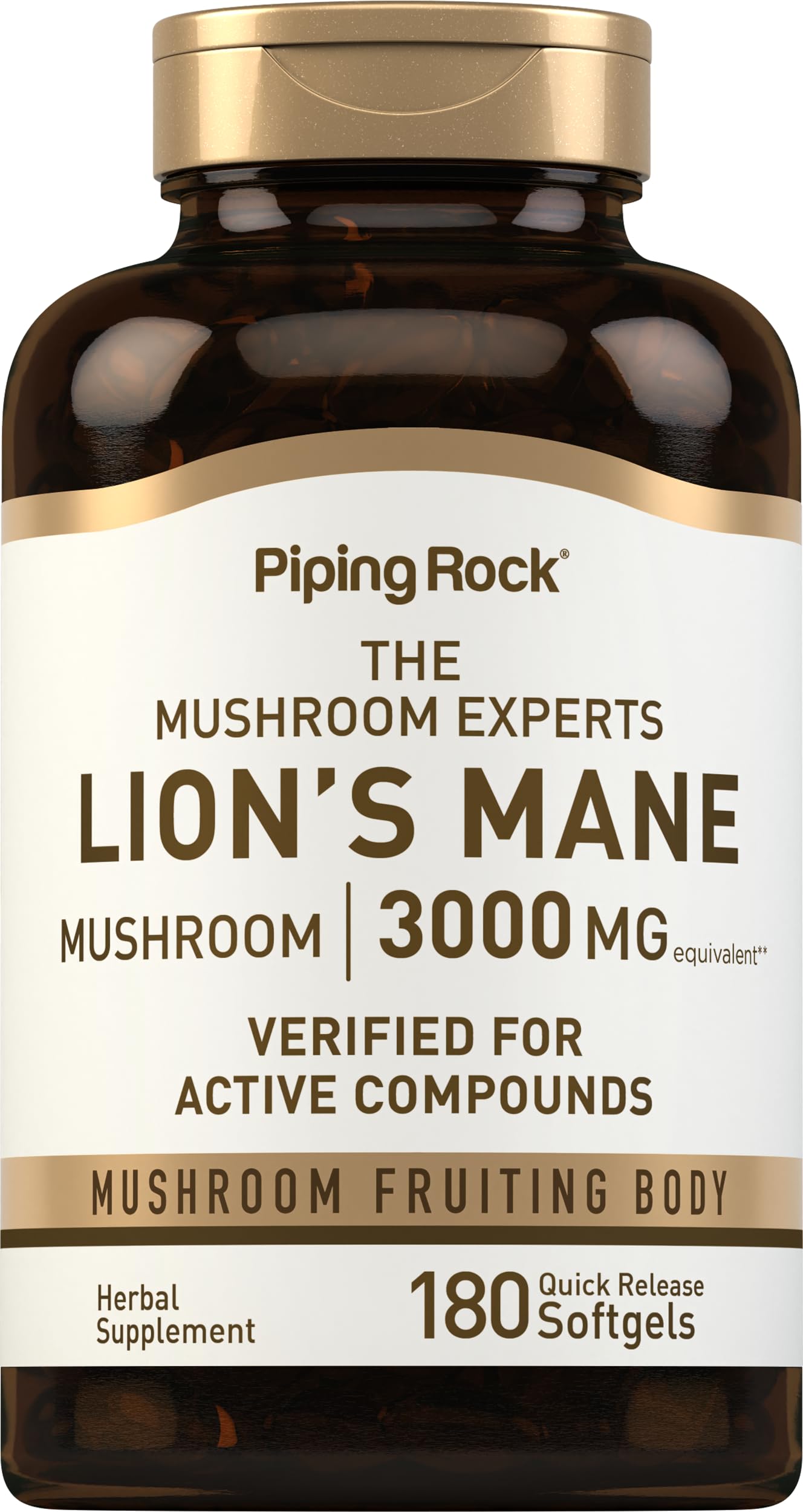 Piping Rock Lions Mane Supplement | 180 Softgel Capsules