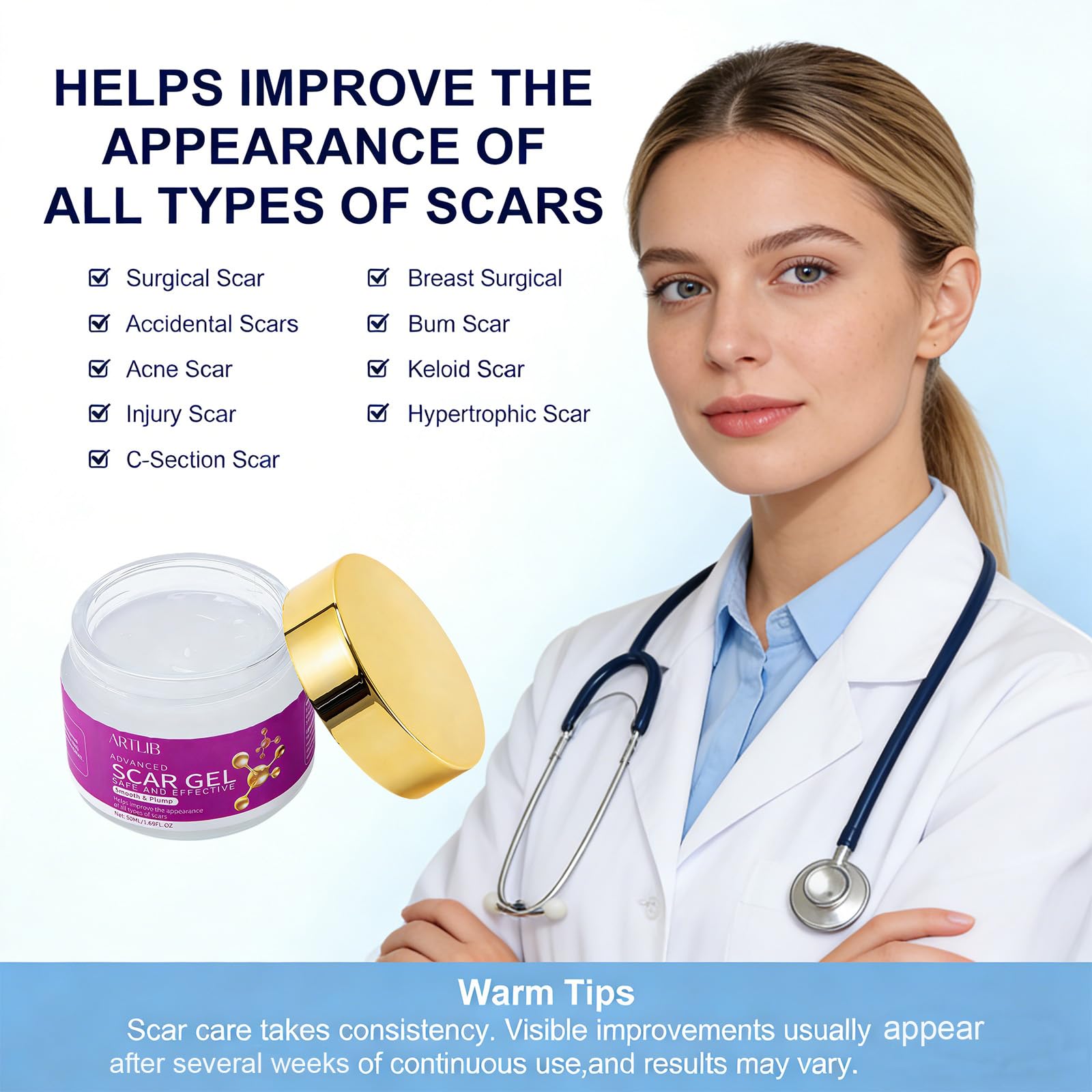 Scar Cream,Silicone Scar Gel,Helps Reduce Surgical Scars,Acne,Burn,Keloids Bump,Stretch Marks, Advanced Scar Removal Cream for Old and New Scars(1.69oz) — Amazon image 9