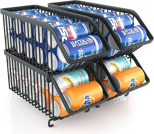 GILLAS Paquete de 4 organizadores apilables de latas de soda para refrigerador, dispensador de latas, estante de almacenamiento de alimentos
