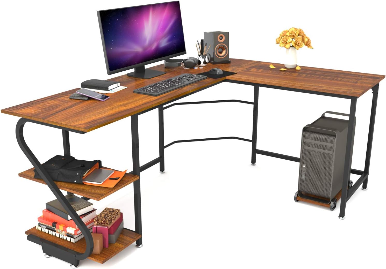 Weehom Reversible LShaped Desk with Shelves Large Corner