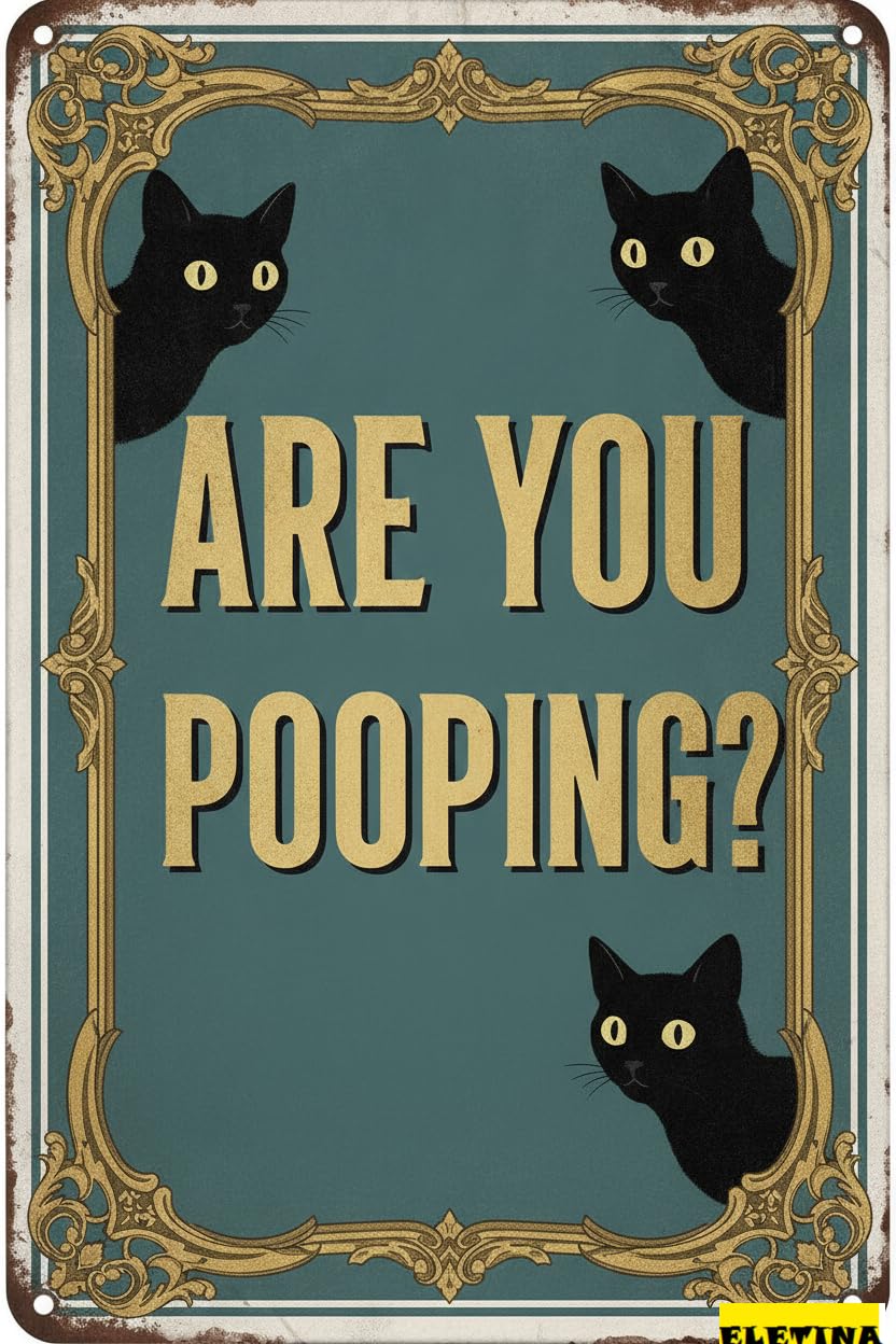 Personalized Sign for Man Cave Funny Black Cat Tin Are You Pooping Metal Bathroom Washroom Toilet Wall Decor 8x12in Private Property Decorative