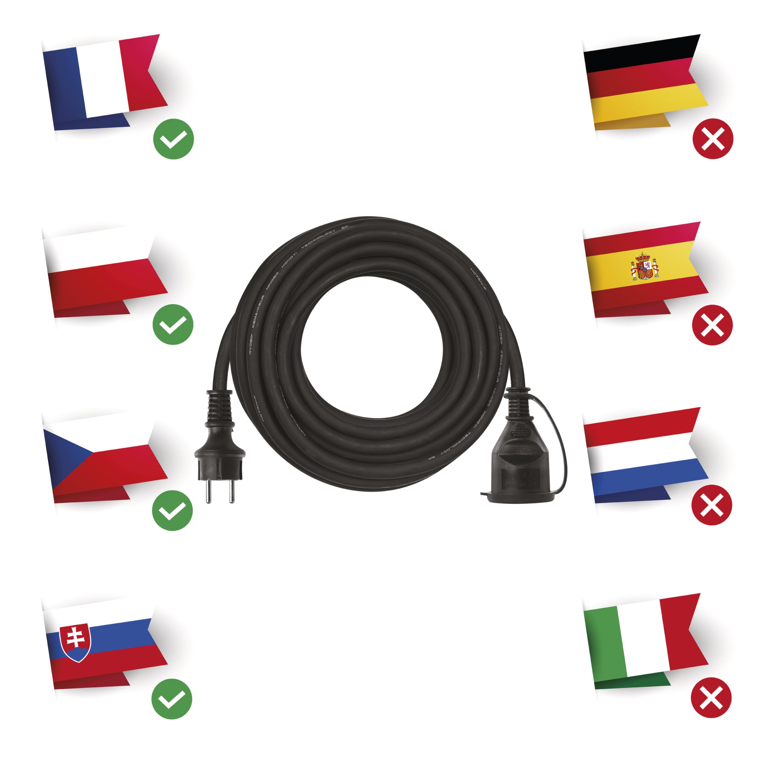 EMOS - IP44 Verlängerungskabel 10m - 1 French-Steckdose - wasserdicht, schlagfest, temperatur- & ölbeständig - 230 V, 16 A, 3680 W - Gummi-Isolierung - H07RN-F3G 2,5 mm2 - für Außenbereich - schwarz