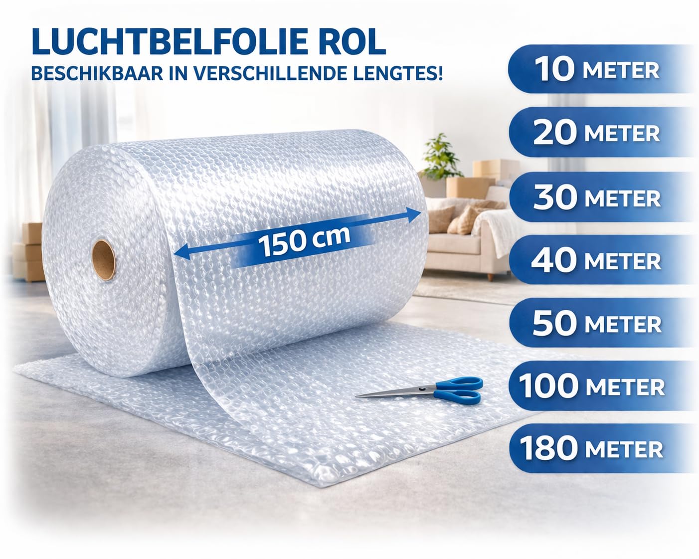 Rotolo Pluriball Extra Large 150 CM - Ideale per Spedizione Trasloco e Trasporto di oggetti fragili e ingombranti - 1 PZ Trasparente - Varie Lunghezze (10Mx1,5M (HxL))