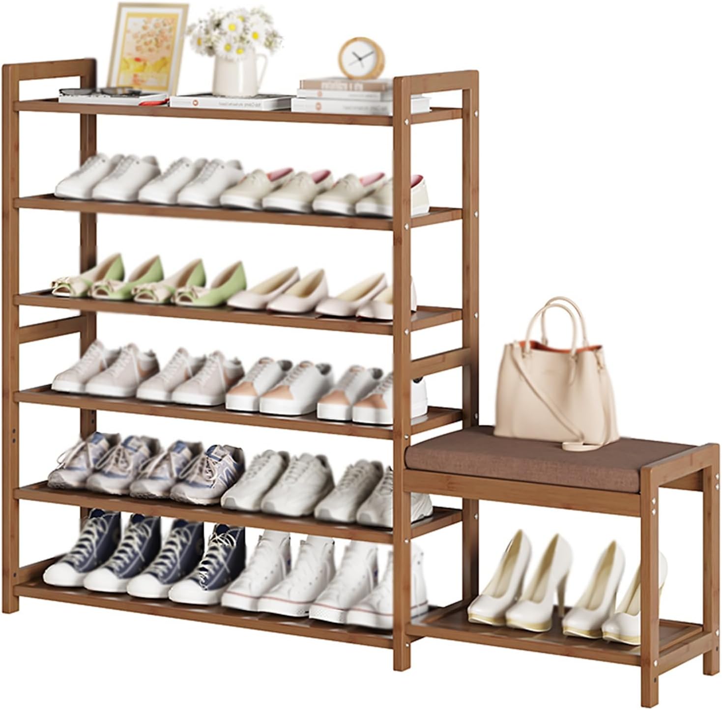 Entryway Shoe Storage Cabinet with Cushioned Bench, Wooden Shoe Rack with Handles, Multi-Tier, Durable & Space-Saving (125x25x84cm)
