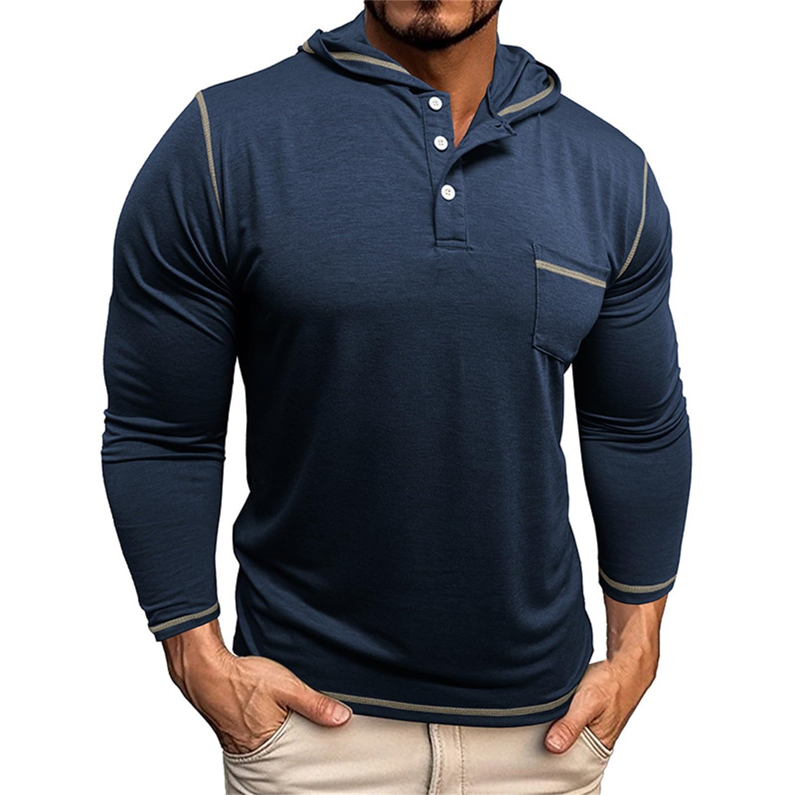 Men's Casual Polo Shirts Classic Long Sleeve Basic Button T-Shirt Lightweight Cotton Golf Tops with Pocket