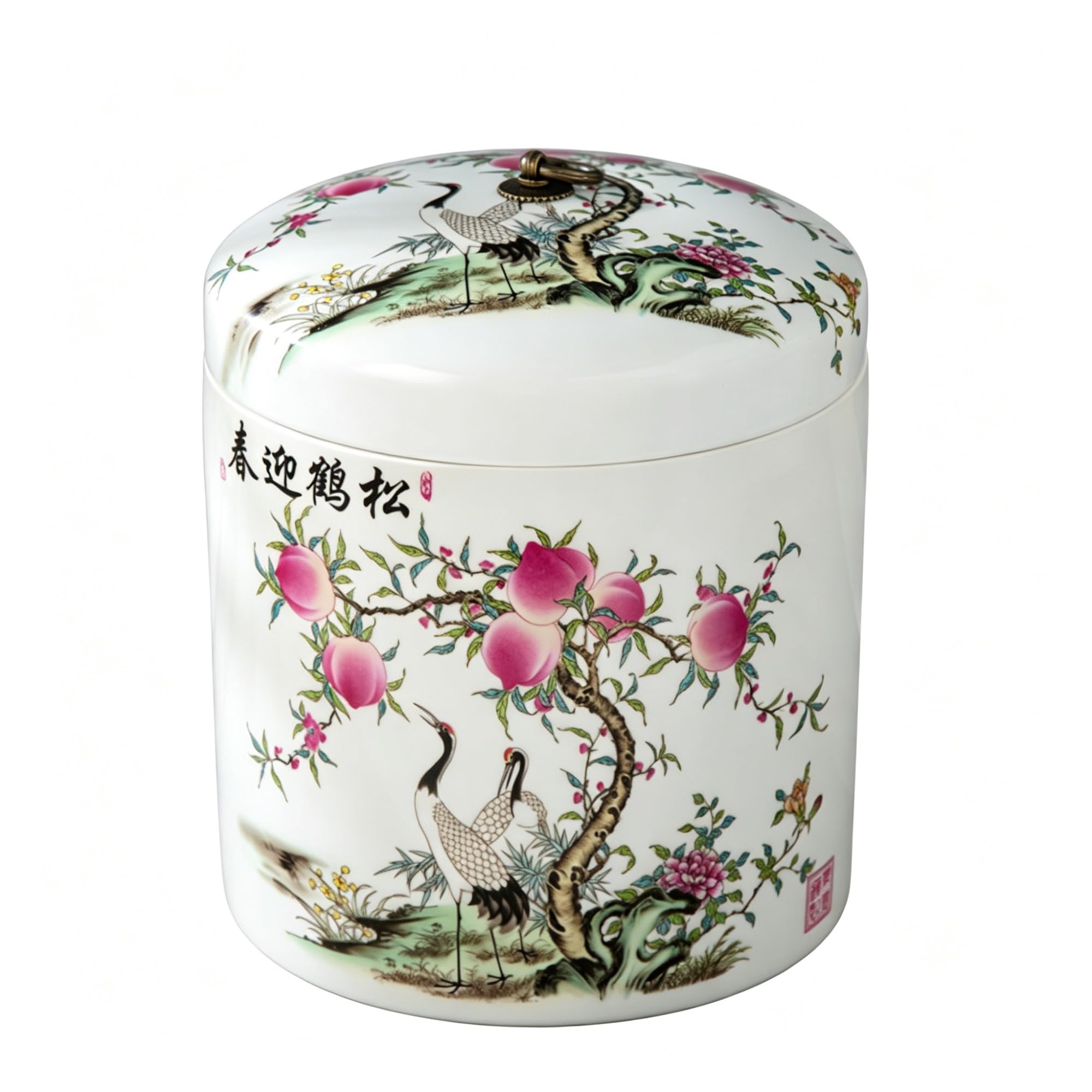 MMleYN Ceramic Rice Storage Jar With Airtight Lid, 10L/5L Chinese Retro Food Canister For Grain, Flour & Beans, Moisture-Proof Porcelain Bucket For Kitchen Pantry Organization(C,5kg)