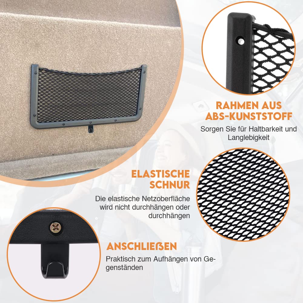 Lot de 3 filets à bagages de 42 x 21 cm avec crochets, filet de rangement pour voiture, filet de rangement de coffre de voiture avec vis, filet de rangement auto pour caravane, camion, camionnette