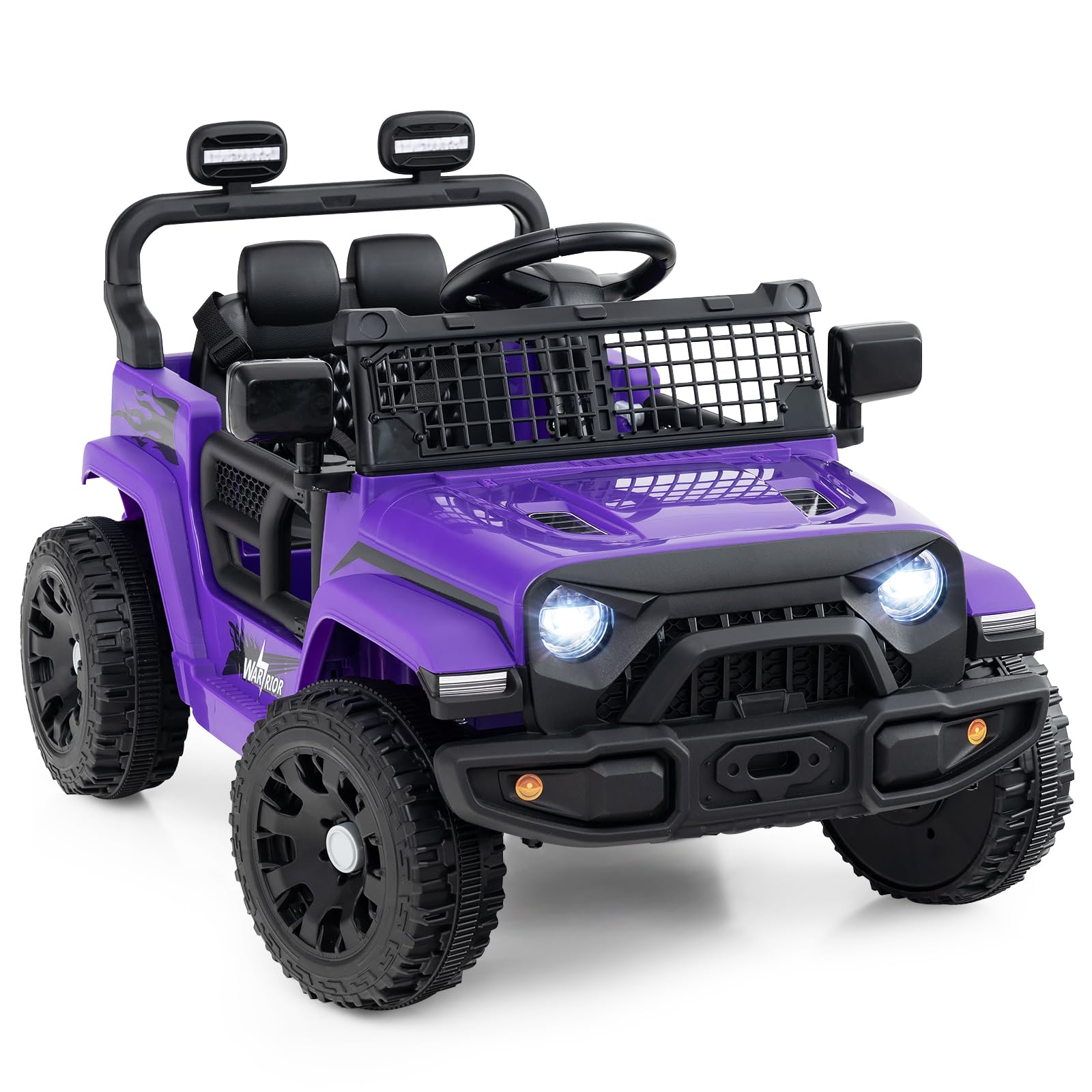COSTWAY 12V Kids Ride on Car, 2 Motors Electric Off Road Truck with Remote Control, LED Lights, Music & Horn, Battery Powered Ride on Toy for 3+ Years Old Boys Girls (Purple)