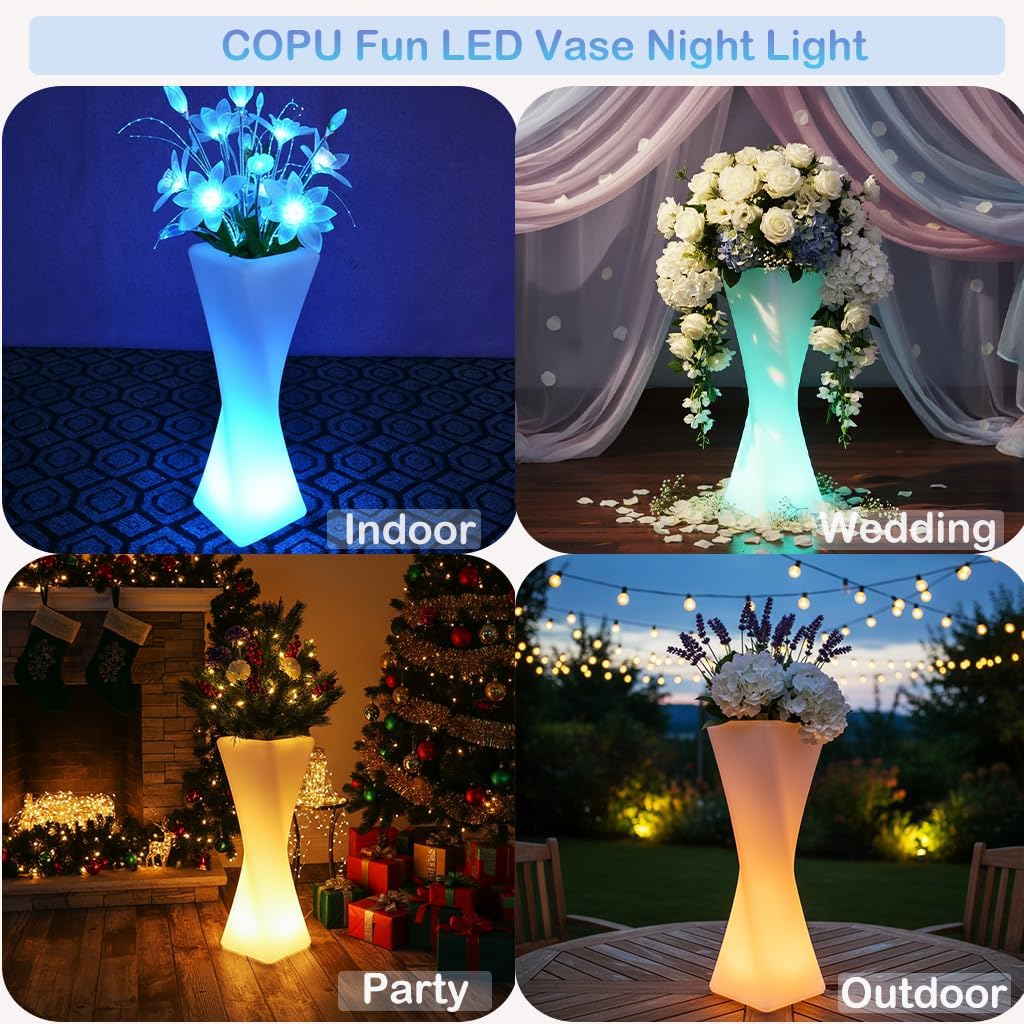 20-in LED Lighted Vase, Rechargeable Fun LED Vase Night Light w/Remote, 16 Colors & 4 Modes Cordless Flower Pot Light, Waterproof & Sturdy Mood Lamp for Living Room Bedroom Yard Wedding Party Decor