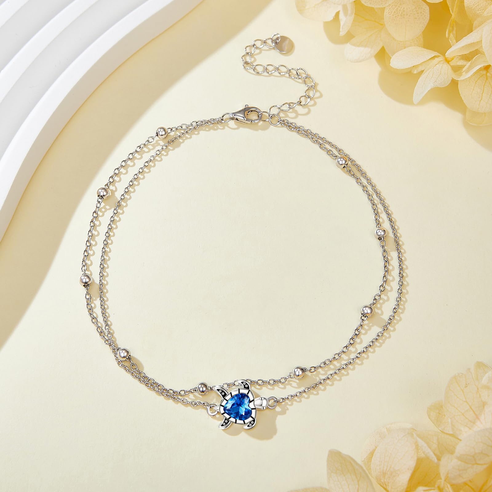 POPLYKE Herz/Anker/Meeresschildkröte/Seestern/Keltisch/Walschwanz/Biene Armband Fußkettchen für Damen 925 Sterling Silber Fußkettchen Jewllery Doppelschichtige Kette für Damen