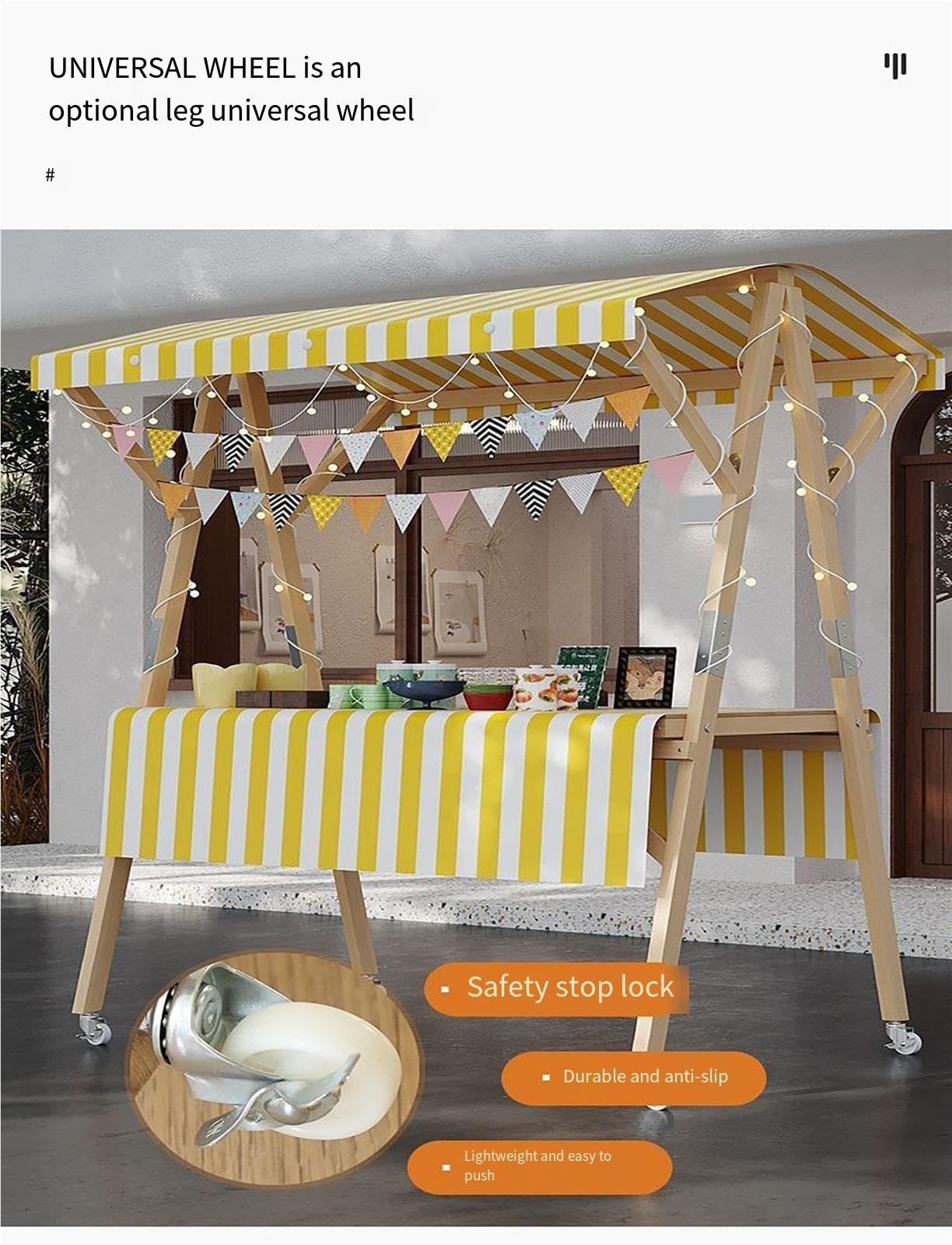Faltbarer Street Food Wagen mit Markise für Geschäft, ideal für Limonade-Eisverkäufer auf Messen, Demos, und Messen Küche, Haushalt & Wohnen