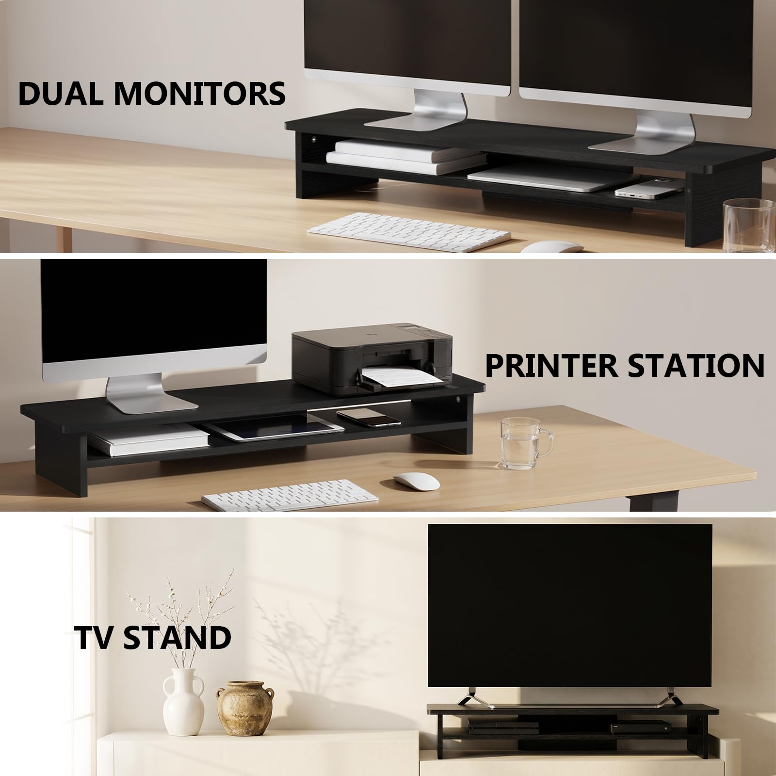 WALI 42 inch Large Wood Dual Monitor Stand Riser with Storage, up to 88lbs view 5