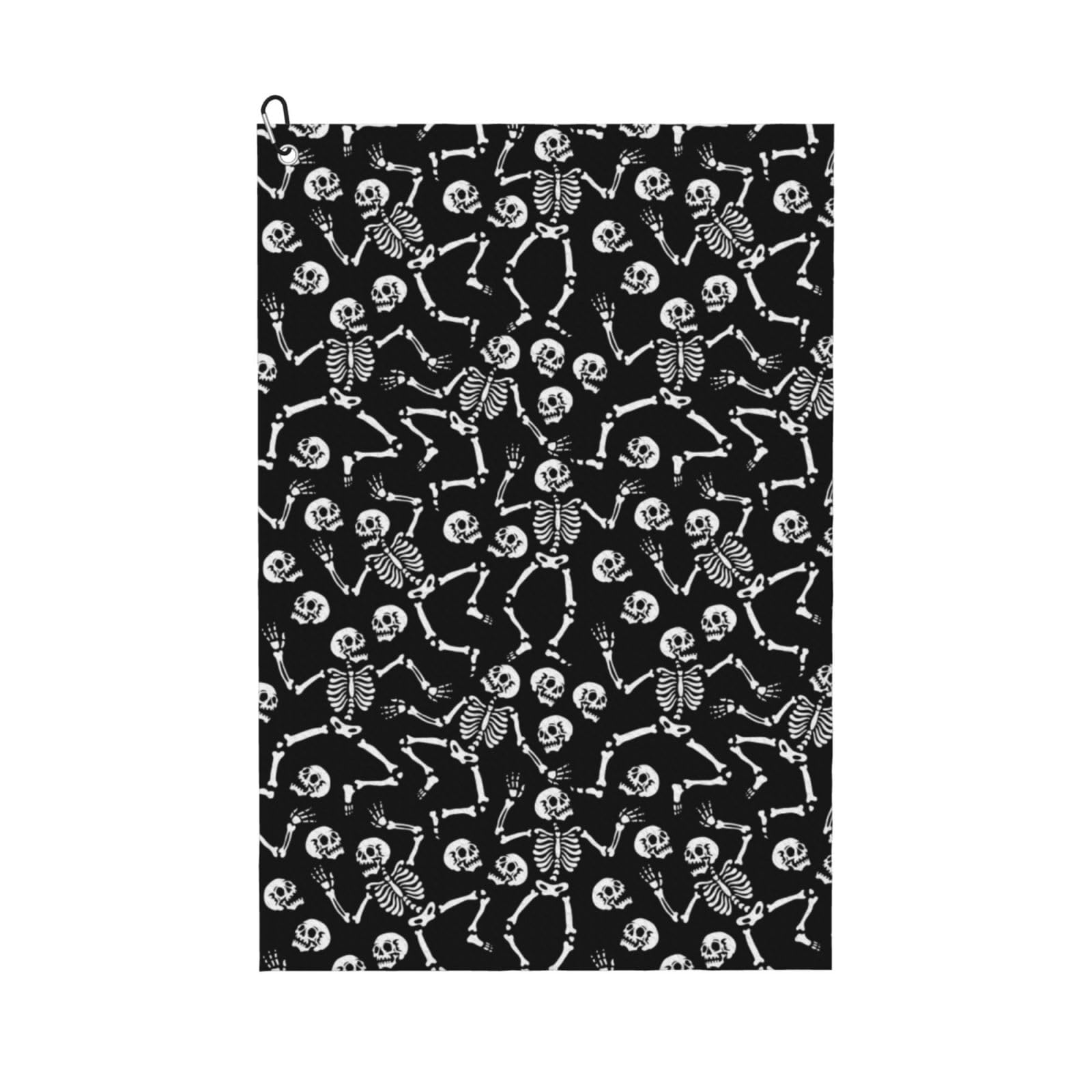 AOOEDM Skeletons Dancing Print Golf Towel with Carabiner Clip Absorbent Microfiber Golf Towel for Cleaning Golf Ball Club Putter Iron for Golf Bag Trolly Belt Loop 16" X 24"