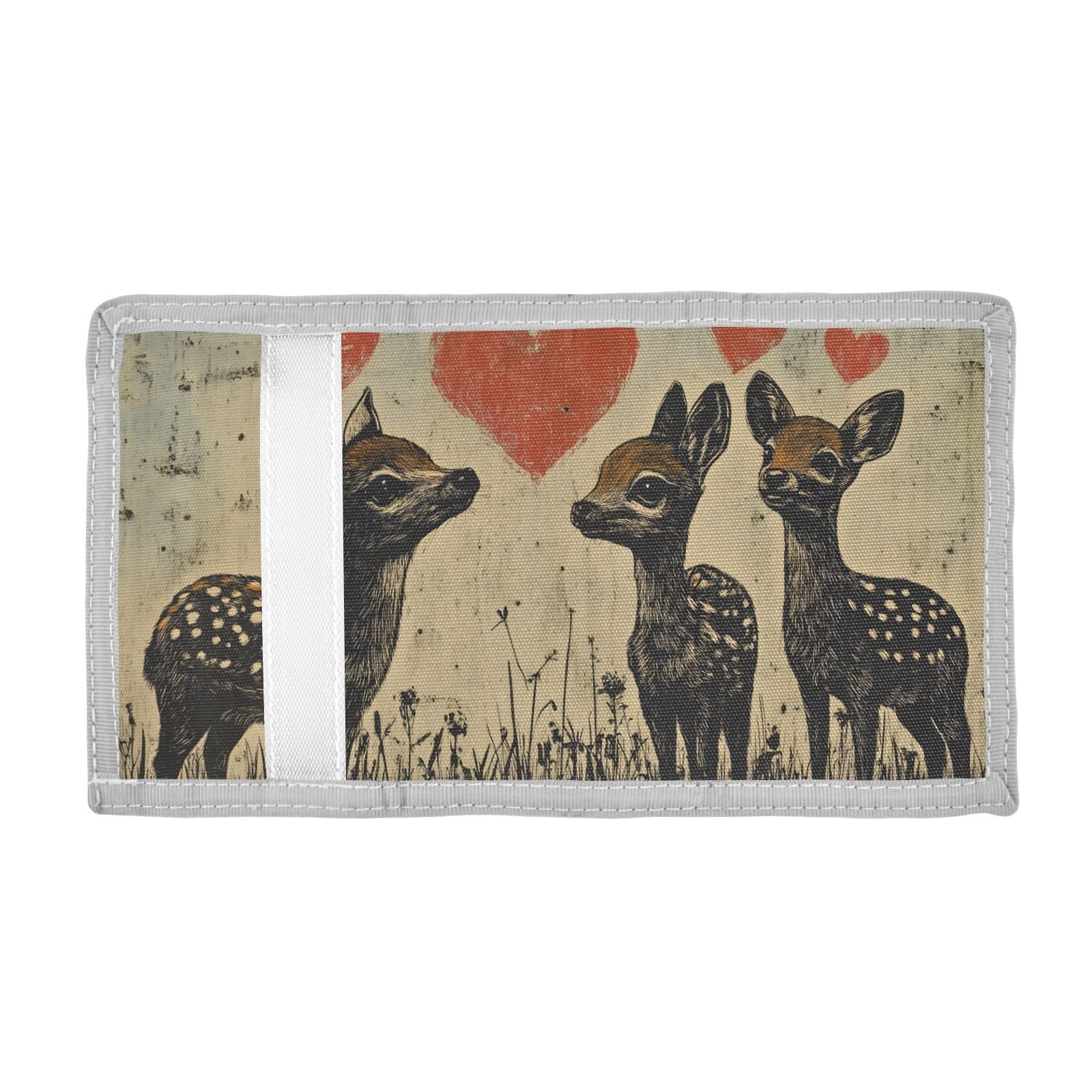 FOLIOSA Kids Wallet for Boys Girls Deers Valentines Print Youth Wallet with Zipper Pocket Card Holders, Novelty Wallet 4.9×2.9 in
