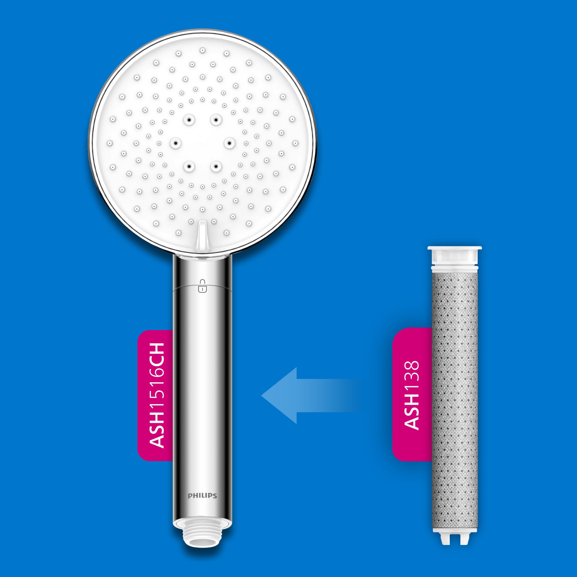 Philips Water Duschkopf mit Filter - Ersatzfilter 3 PACK, entfernt effektiv Chlor und andere große Partikel, 1 Monat Filterkapazität, Weiss