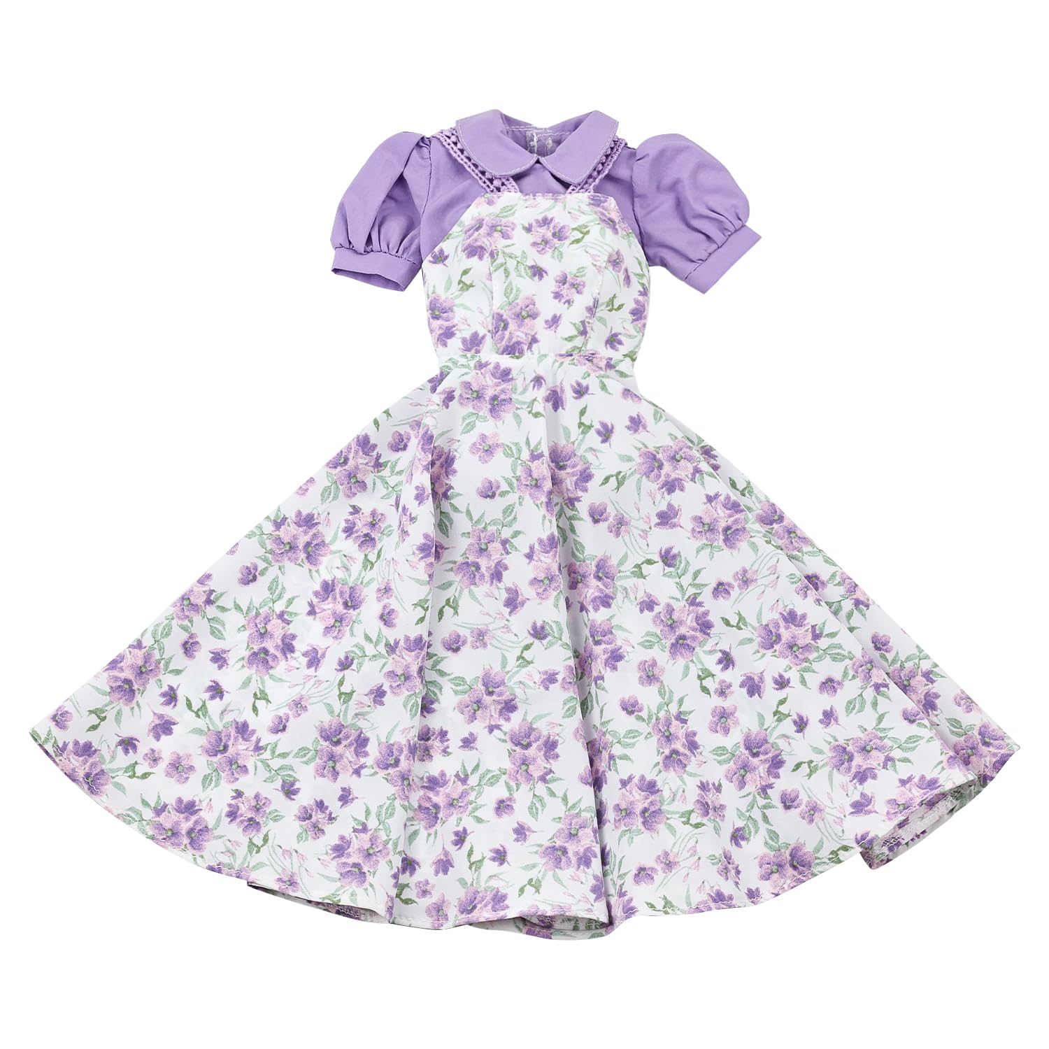 Proudoll 1/3 BJD Doll Clothes Outfit Set - Handcrafted Purple Floral Strap Dress and Blouse Set Compatible with 1/3 60cm 24in SD Dolls - Image 2