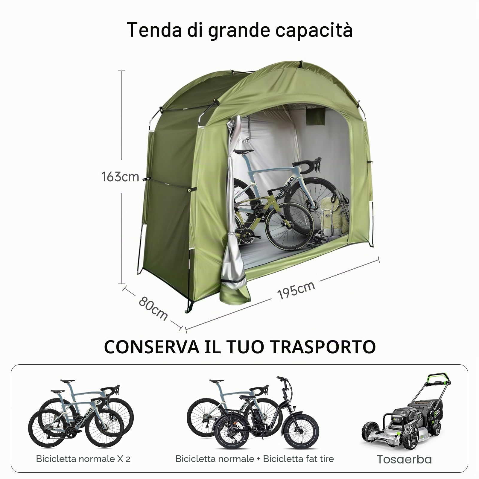 Tenda per bicicletta, portatile, tenda per attrezzi, per bicicletta, garage, per esterni, campeggio, giardino, tenda a cupola, tessuto Oxford 210D, per biciclette, moto, attrezzi da giardino, tosaerba