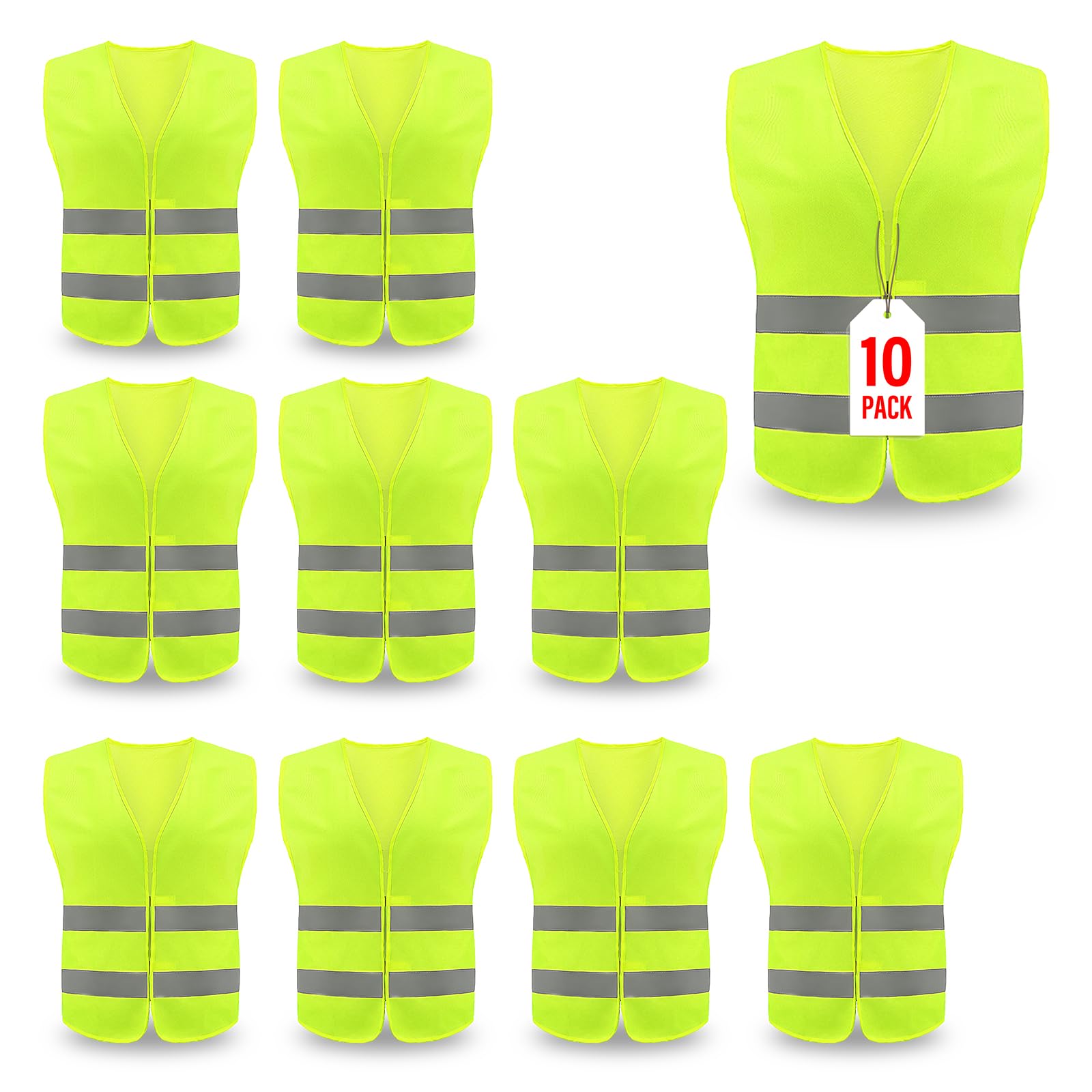 Sicherheitswesten (10 Pack), Warnwesten mit Warnschutz-Reflektorstreifen, für Männer und Frauen, Vermessungsingenieure, Freiwillige & Bauarbeiter