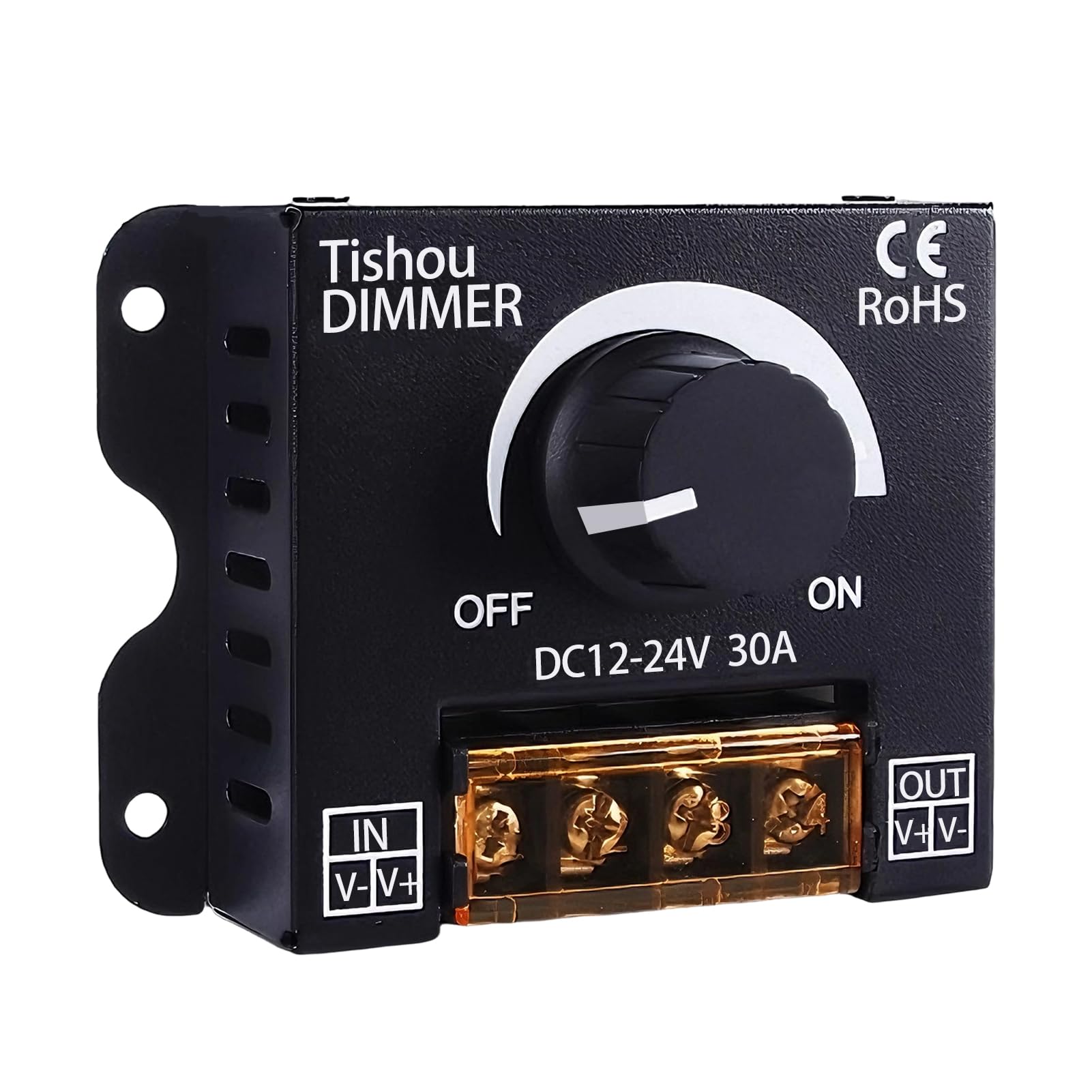 Controlador LED 12V 24V 30A PWM Regulador de Intensidad con Botón On/Off, Dimmer para Tira LED Monocromática 5050 3528, Carcasa de Aluminio Duradera e Instalación Sencilla Compatible con Luces DC