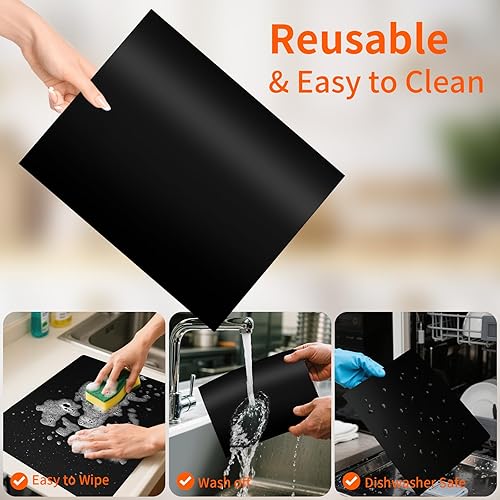 Miniatura 7 de Paquete de 4 forros grandes para horno eléctrico, horno de gas, microondas, carbón o parrillas de gas, tapete antiadherente de teflón grueso y