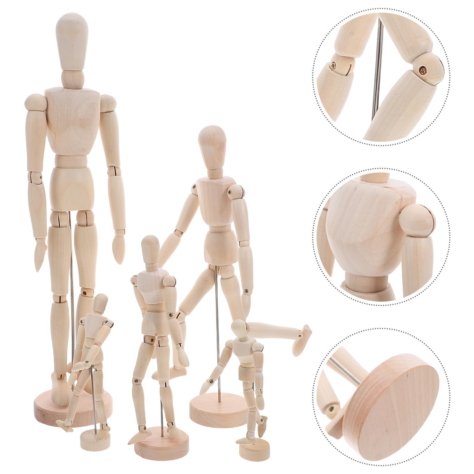 Veemoon 5 Pièces Mannequin de Croquis Articulé en Bois avec Support Stable, Modèle de Dessin pour Artistes, Articulation Précise pour Observation Multiangle et Pratique du Dessin