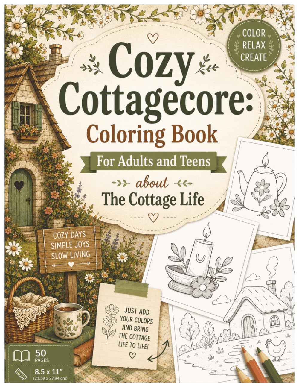 Cozy Cottagecore: Coloring Book for Adults and Teens about The Cottage Life