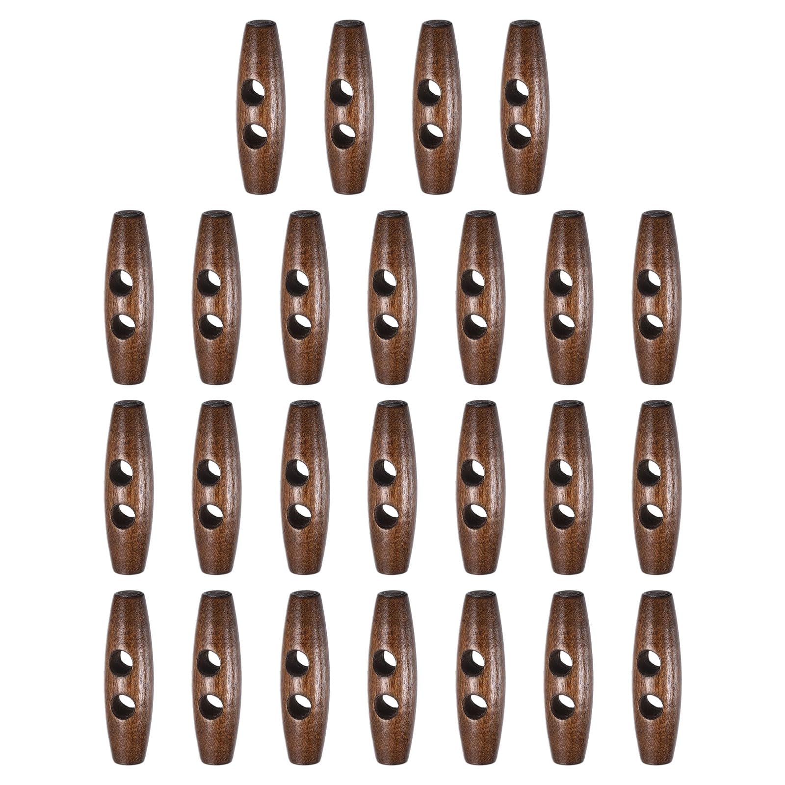 sourcing map 25pcs Wooden Toggle Buttons 45mm / 1.8" Double Hole Wood Olive Horn Sewing Buttons for Coat Sweaters Clothing DIY Craft, Brown
