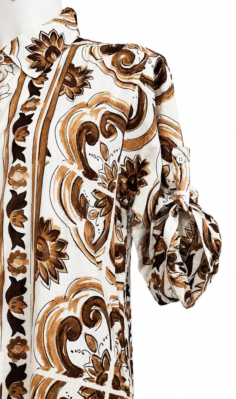 Linea Positano Copricostume Lungo Donna Abito Camicia in 100% Puro Cotone Leggero Maniche 3/4 Regolabili Vestito Mare Stampa Maiolica Barocca Taglia S/M