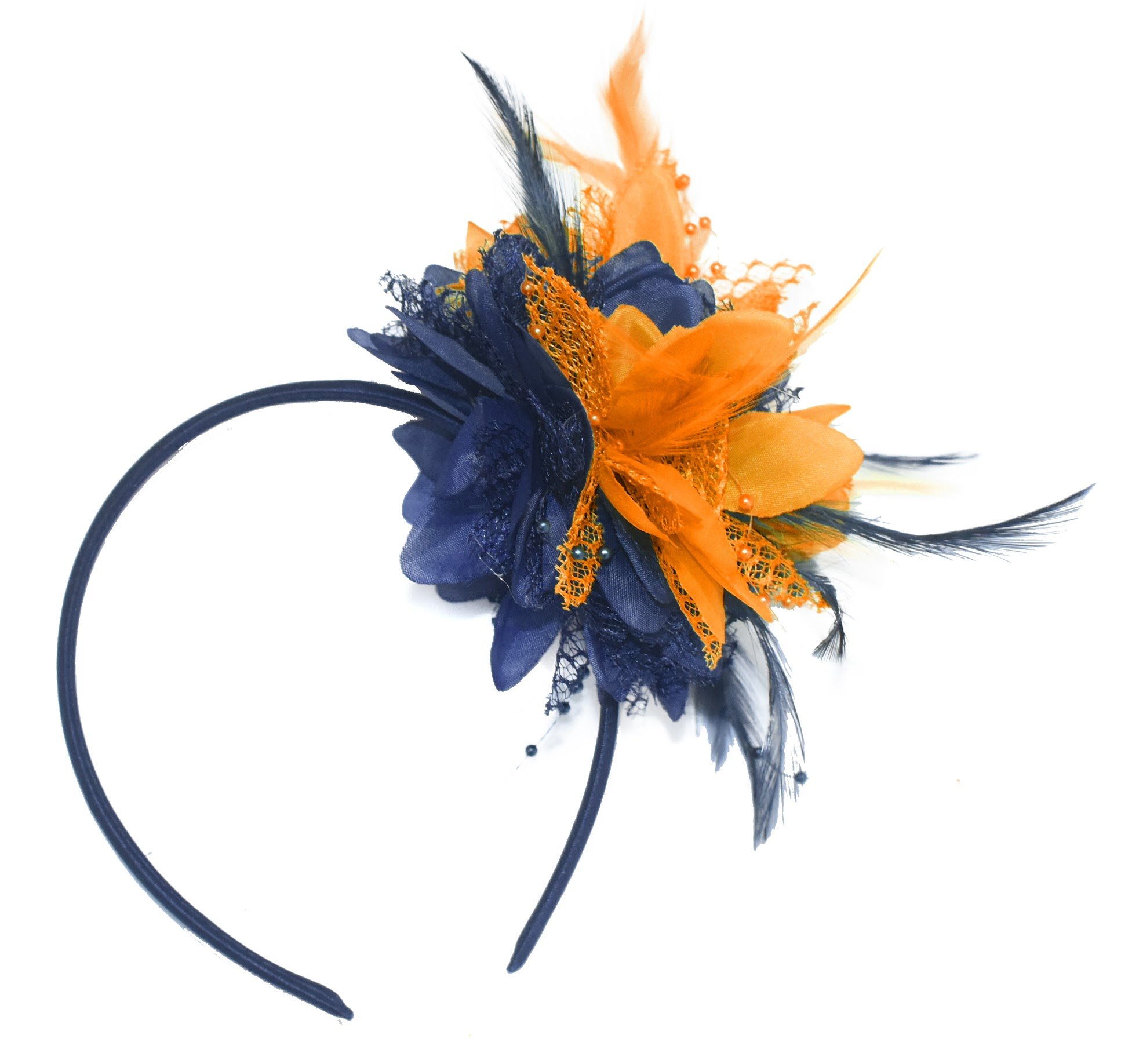 Caprilite Navy Blue and Orange Fascinator on Headband for Ascot Weddings