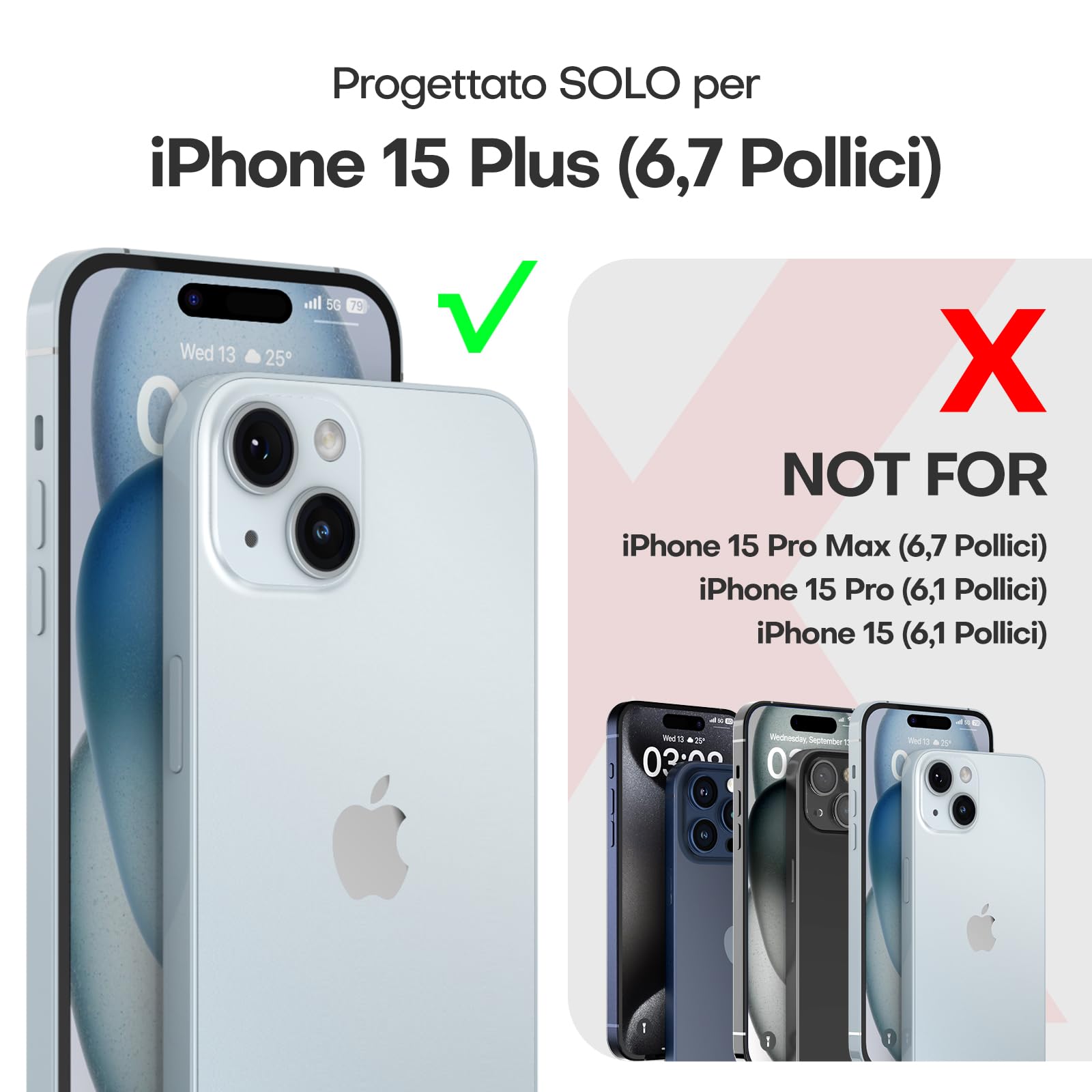 TAURI Cover iPhone 15 Plus, [3 in 1] 1 Custodia [Anti-Yellow] con 2 Pellicole Vetro Temperato, [Compatibile con Magsafe] Custodia Antiurto con Copertura a 360 Gradi - Blu