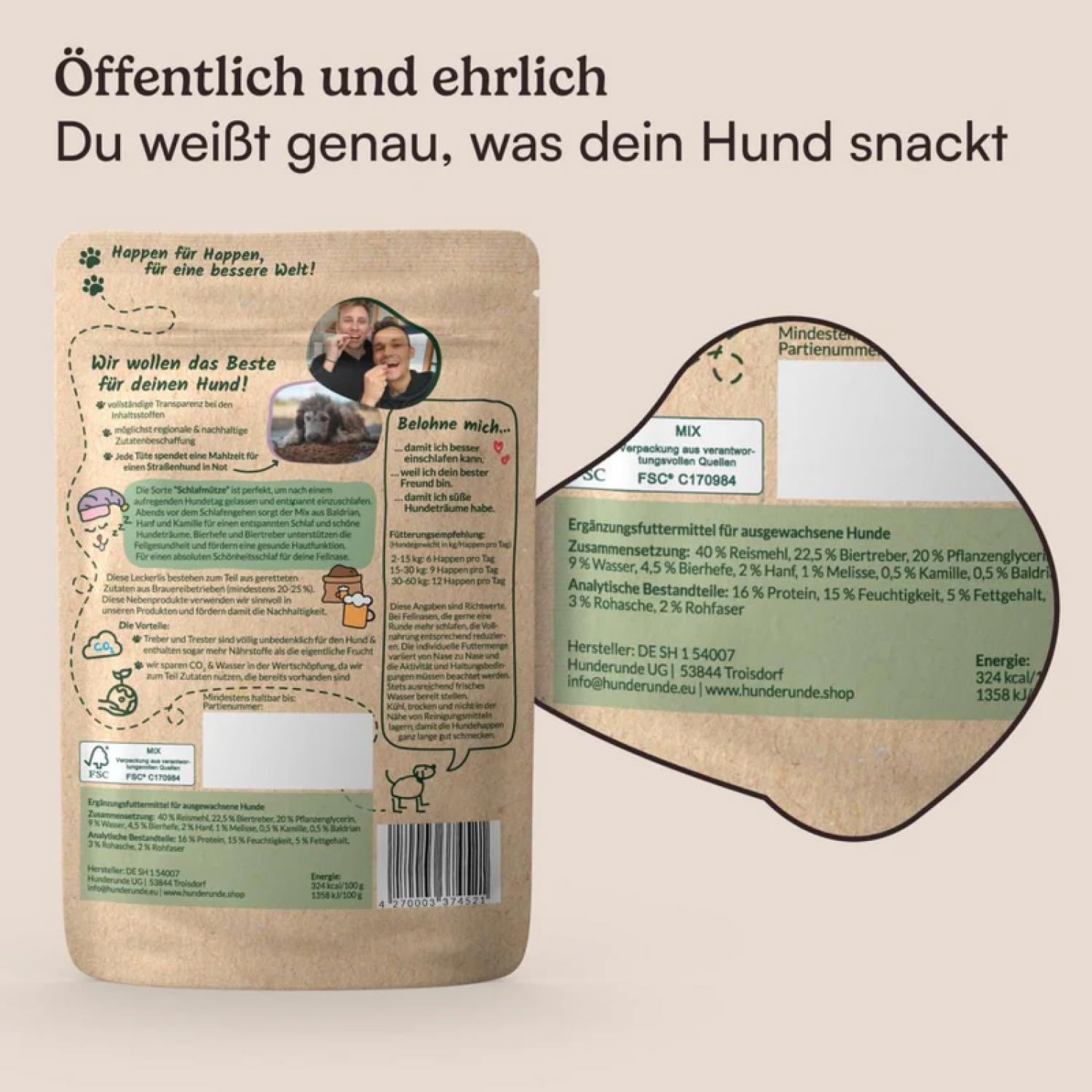 Hunderunde – Hundehappen Schlafmütze 9×125?g – vegane Hundeleckerli mit Hanf, Baldrian & Kamille – reich an B-Vitaminen – glutenfrei & beruhigend – ideal für Sensible Hunde – entspannende Hundesnacks
