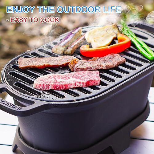 Miniatura 5 de IRONMAX Mini parrilla Hibachi para exteriores, parrilla de carbón pequeña portátil y sartén de hierro fundido de mesa, 100% hierro fundido,