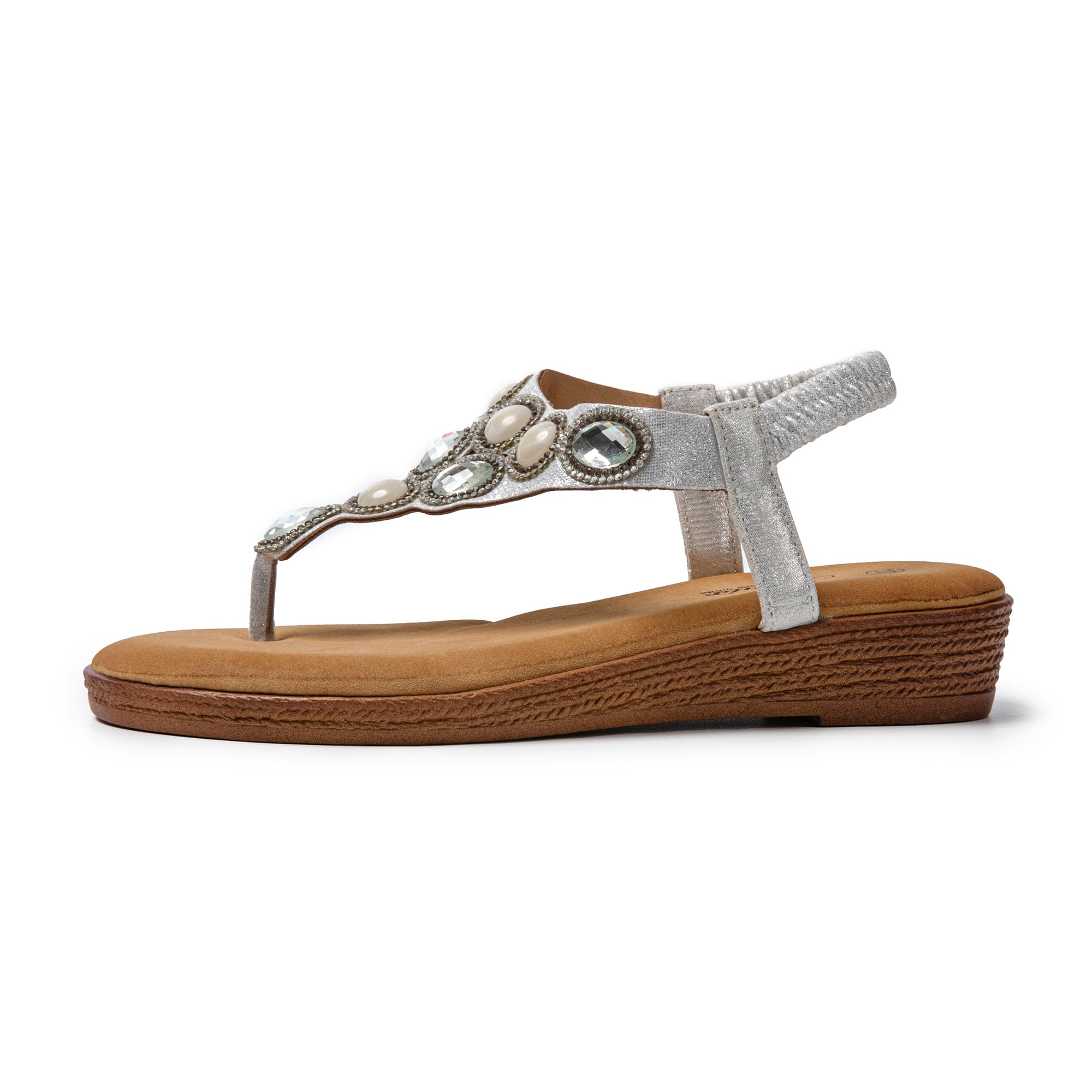 JOMIX Sandali Donna Estive Infradito con Gioielli e Strass Zeppa Bassa Chiusura Elastica