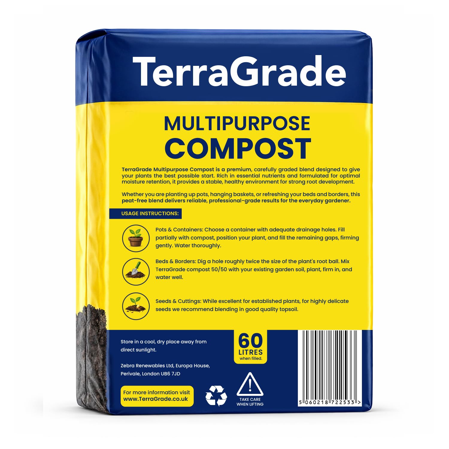 TerraGrade Multipurpose Compost 60L | Premium Potting & Garden Soil for Indoor & Outdoor Plants | Nutrient Rich Compost for Vegetables, Seeds, Seedlings & Houseplants | Moisture Retentive Root Boostin — view 2