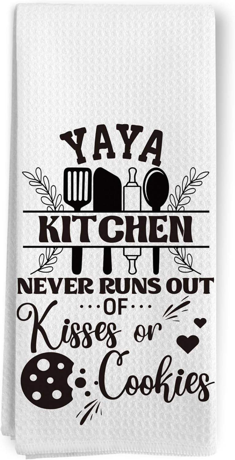 Yaya Gifts Kitchen Towels, Yaya Grandma Gifts for Mother's Day Birthday Dish Tea Towels, Best Grandma Gift from Grandkids Decorative Hand Towels for Kitchen, 16x24 Inches