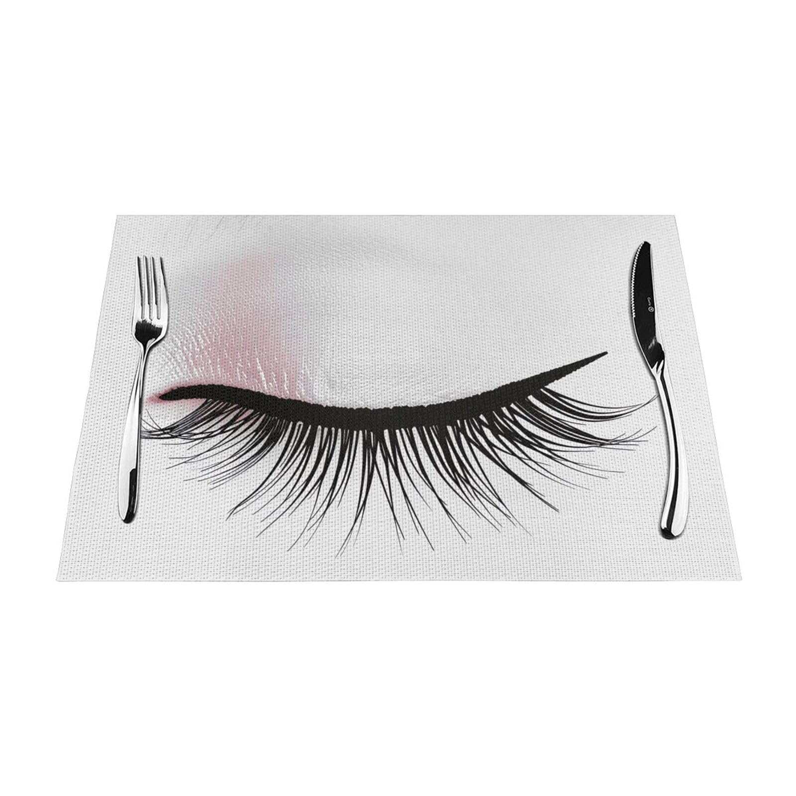 Eyelash Lip White Printed PVC Placemat 6 PCS for Kitchen Dining Table Heat-resistand Washable Table Mats 18x12 in